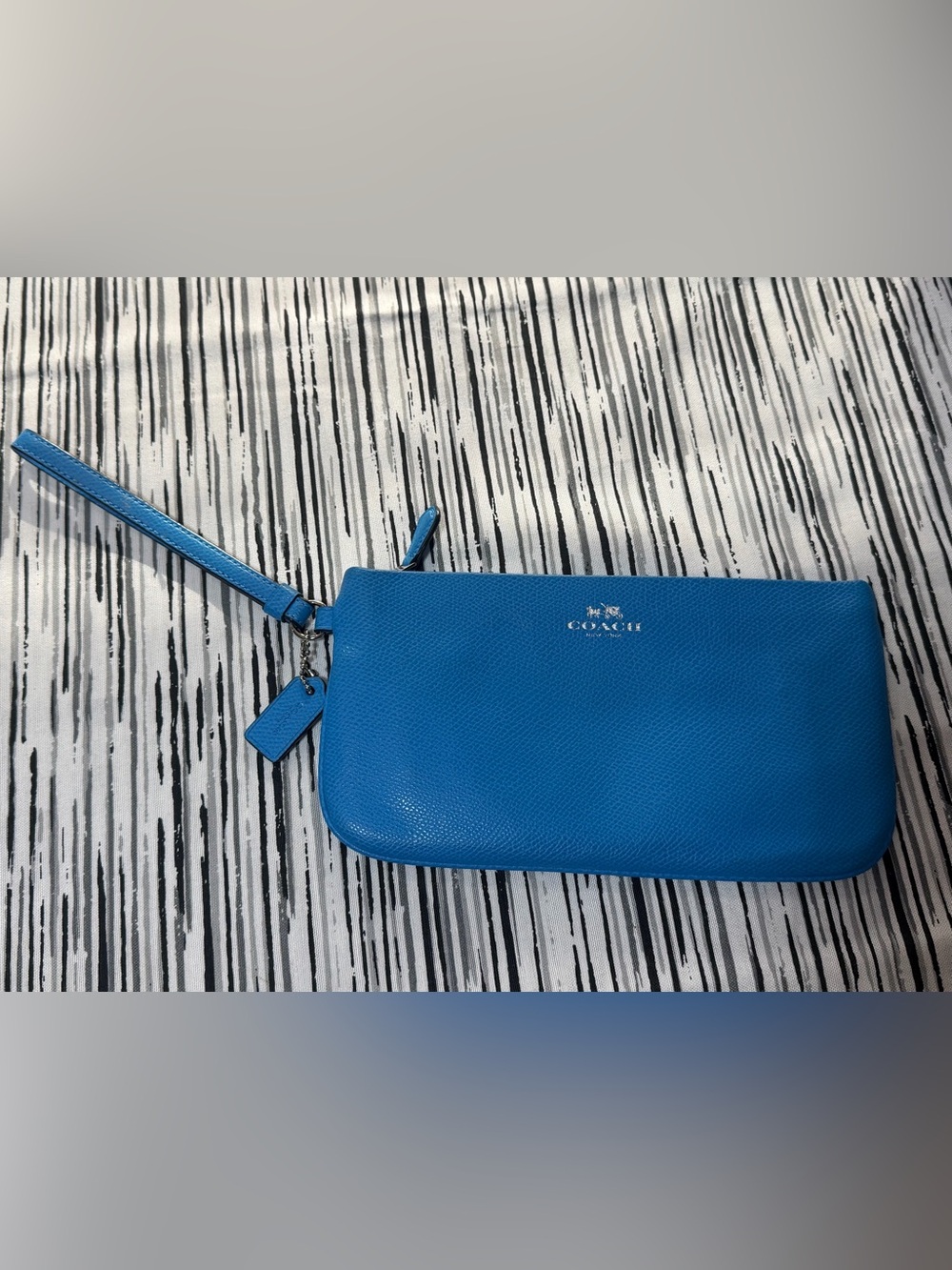 Coach Bright Blue Pebbled Leather Wristlet with Zip